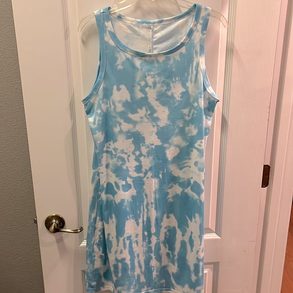 tye dye baby blue and white tank dress